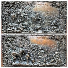 2 plaques bas relief bronze "