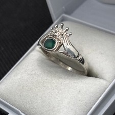 Ancienne Bague Claddagh En Argent Massif 925 Jonc Anneaux Créateur Pierre Verte