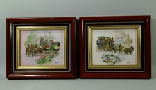 2 petits tableaux peints sur faîence, encadrés,signés Aranda,  diligence, cheval