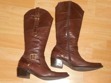 Laura Biagiotti bottes cavalières boucles style Santiag western cuir marron 38