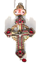 Croix orthodoxe en argent et verreries colorées. 1898
