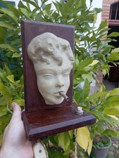 Objet Publicitaire Tête Céramique Fumeuse Cigarette XXe Electrique Vintage Déco