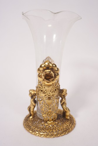 Vase vintage verre métal - en,