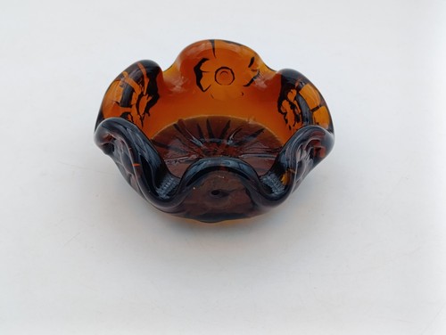Cendrier verre ambré - , marbré
