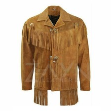Veste en daim véritable style western cowboy pour hommes veste à franges en...