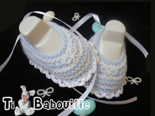ballerines Bébé reborn baptême ruban perle noeud bleus et blancs