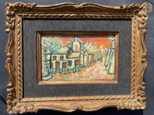 Tableau signé huile panneau paysage fauve Paris fauvisme Lapin Agile Montmartre