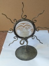 Bougeoir Soleil . Verre et Fer Forgé . Vintage . H.39cm, Larg.28cm, Socle 14cm