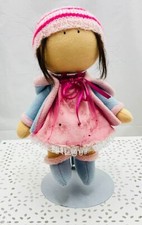 Tilda poupée couture fait main rose/bleu bonnet 25 cm env
