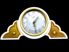 PENDULE ANCIENNE REVEIL SMI ART DECO BAKELITE BLANCHE HORLOGE CLOCK PENDULUM