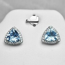 Boucle d'oreille diamant aigue-marine naturelle en or blanc 18 carats 2,04 ct...