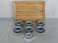 SERVICE A THE CHINOIS EN PORCELAINE BLEUE ET BLANCHE Neuf n'a jamais été utilisé