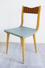 Chaise Design Ans 60 70 Bois Hêtre Assise Vinyle Vert Space Age Vintage