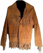Veste en cuir suédé frangé cowboy style western classique pour hommes...