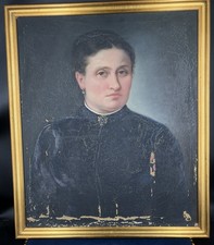 Ancien Tableau Portrait de femme, signé Adrienne Geofroy, XIXe Huile sur toile