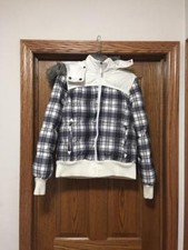 Girls Hydraulic Off White and Black Puffer Winter Coat, Size Large