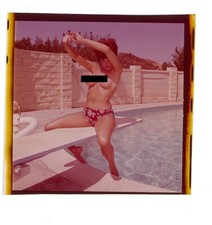 SEXY PIN-UP 1970s TRANSPARENT ORIGINAL VINTAGE TRANSPARENCY #14  6x6 cm BUSTY