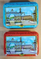 lot de 2 anciennes boîtes en métal - publicité - véritables bergamotes de Nancy