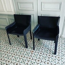 Rare Paire Fauteuil Cuir noir