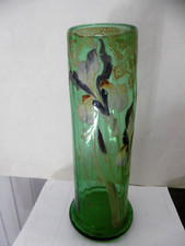 Vase en verre émaillé ancien 1900 IRIS FLEUR LEGRAS