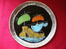 Vide Poche Vintage Atelier Cerenne Vallauris Céramique Noire Décor Bateau 60/70