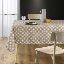 Nappe antitache rectangulaire 145x240 cm - Fleurs et ronds bleu et jaune - Multi