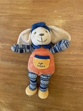DOUDOU ET COMPAGNIE Peluche LAPIN ORANGE BLEU LAINE NOEUD Poche Ventrale 21 Cm