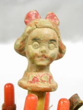 ANCIENNE OMBRELLE DE POUPEE POMMEAU BOIS ANTHROPOMORPHE DOLL UMBRELLA
