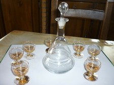 ANCIEN SERVICE A LIQUEUR / DIGESTIF CARAFE ET 6 VERRES - AVEC DORURE - 1950