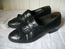 Chaussures mocassins à talons boucle et frange cuir noir SALAMANDER 6.5 39.5