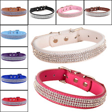 Collier de Chien Cuir PU Strass Souple Bling Chiot Chat Animal Compagnie S/M/L