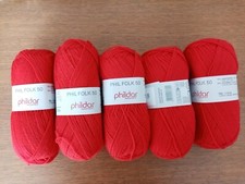 PHILDAR LOT DE 5 PELOTES PHIL FOLK 50 ROUGE 50G  NEUVES