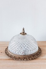 Lustre Plafonnier Vintage en Verre Cristallin avec Bordure en Laiton Orné Doré