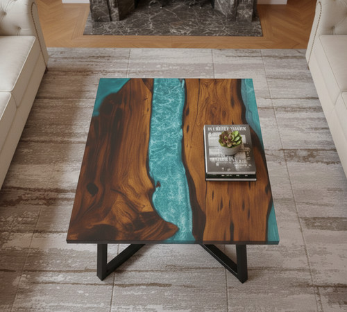 Sleek blue resin - blue, wood