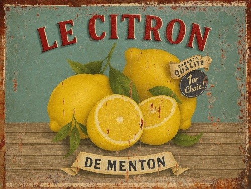 Plaque métal vintage citron - métal,