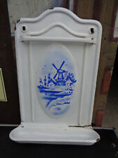ANCIEN PORTE LOUCHE USTENSILE DE CUISINE EN TOLE EMAILLEE DECOR MOULIN BLEU