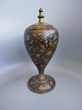 Pot Couvert Damasquiné Urne Laiton Syrie Inde Perse Moyen Orient 