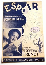 Partition vintage sheet music CHARLES TRENET : Espoir * 40's Batell