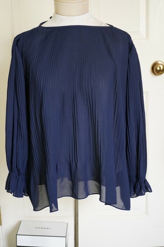 Vtg blue pleated blouse - blue,