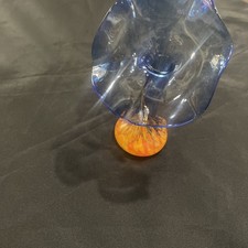 Vase Soliflore Verre La Rochère Forme Fleur Rose et Bleue Verrerie d' Art France