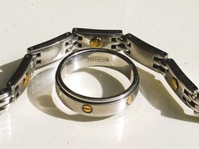 LOT de 2 BIJOUX EN ACIER et OR 18K 750 / BRACELET Longueur 21,5cm et BAGUE T58