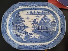 Antique Bleu & Blanc Grand Plat 19th Siècle Ovale Xix C.1820