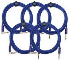 5x CABLE INSTRUMENTS GUITARE AMPLIFICATEUR AUDIO CONNECTEUR JACK BLEU 3M SET