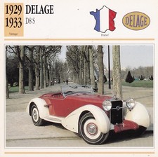 DELAGE D8 S  - FRANCE 1929/33 - CARTE FICHE COLLECTOR VOITURE OLDTIMER