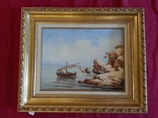 Tableau Marine,bord de mer signé Martin, cadré doré Bon état !