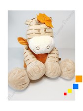 Peluche/Doudou Zamba Zèbre Beige Rayé Marron Robe Fleur Orange 45cm - Noukies
