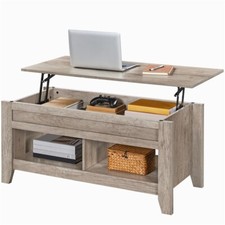 Table Basse à Plateau Relevable en Bois MDF Moderne Compartiments de Rangement