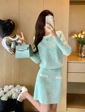 Robe Complète Femme Ensemble Tailleur Maille Douce Vert Tiffany 32545