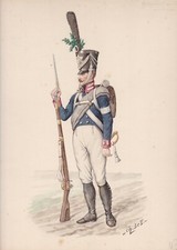 ✒ 1900 Ch LE TOURNEUR aquarelle originale Armée Allemagne Prusse Grenadier 1815