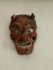 masque théâtre nô bois laqué monstre cornu oni